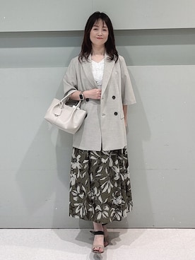 「UNTITLED（アンタイトル）の【古畑星夏さん着用/セットアップ可/接触冷感/吸水速乾】ハーフスリーブジャケット（テーラードジャケット、グレー系）」を使った、makiさん（レディース・154cm）の夏コーディネート