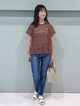 「Healthy denim（ヘルシーデニム）のアイテム（デニムパンツ）」を使った、makiさん（レディース・154cm）の夏コーディネート