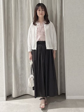 「UNTITLED（アンタイトル）の【セットアップ可/後ろウエストゴム/光沢感】ローンフレアスカート（スカート、ブラウン系）」を使った、makiさん（レディース・154cm）の夏コーディネート