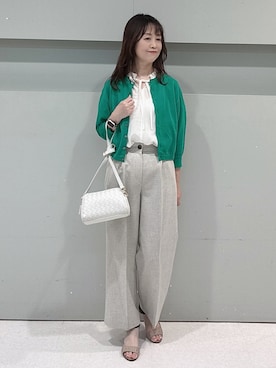 「UNTITLED（アンタイトル）の【古畑星夏さん着用/UV/接触冷感/遮熱/通気性】スラブワイドパンツ（その他パンツ、ベージュ系）」を使った、makiさん（レディース・154cm）の春コーディネート