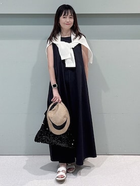「UNTITLED（アンタイトル）のシアーメッシュニット（ニット/セーター、ホワイト系）」を使った、makiさん（レディース・154cm）の夏コーディネート