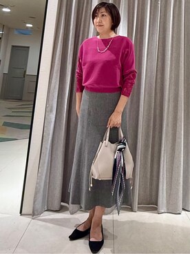 「アイテム（バンダナ/スカーフ、パープル系）」を使った、Satさん（レディース・158cm）の秋コーディネート