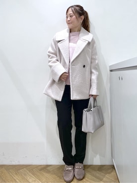 「アイテム（ピーコート、ベージュ系）」を使った、Junさん（レディース・156cm）の秋コーディネート