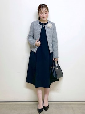「アイテム（ノーカラージャケット、ブラック系）」を使った、Junさん（レディース・156cm）の冬コーディネート