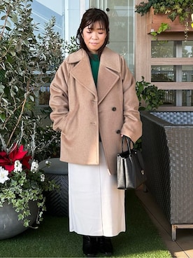 「アイテム（ピーコート、ベージュ系）」を使った、こやさん（レディース・145cm）の冬コーディネート