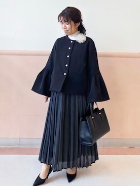 「アイテム（ノーカラージャケット、ブラック系）」を使った、こやさん（レディース・145cm）の冬コーディネート