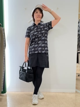「adabat（アダバット）の【ADABAT NAVY】吸水速乾/UVカット　ロゴモノグラムプリント半袖ポロシャツ（ポロシャツ、ブルー系）」を使った、いっちゃんさん（レディース・155cm）の夏コーディネート
