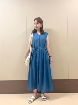 「UNTITLED（アンタイトル）の【アンサンブル可/日除け・冷房対策】シアーレーヨンZIPカーディガン（カーディガン/ボレロ、ホワイト系）」を使った、yuriさん（レディース・160cm）の夏コーディネート