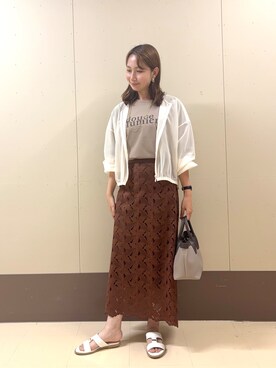 「UNTITLED（アンタイトル）のトリコットシアーブラウス（シャツ/ブラウス、ホワイト系）」を使った、yuriさん（レディース・160cm）の夏コーディネート