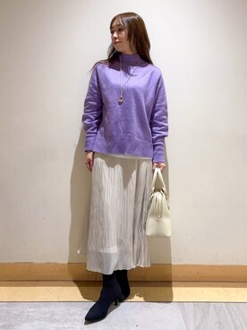 「UNTITLED（アンタイトル）の【8色展開/洗える】ウールカシミヤ ハイネックニット（ニット/セーター、パープル系）」を使った、sattoさん（レディース・152cm）の冬コーディネート