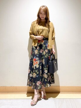 「UNTITLED（アンタイトル）の【前後2WAY/アンサンブル可/ゆったり】シアーカーディガン（カーディガン/ボレロ、イエロー系）」を使った、sattoさん（レディース・152cm）の夏コーディネート