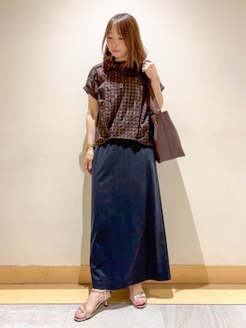 「UNTITLED（アンタイトル）のシアーチェックブラウス（シャツ/ブラウス、ブラウン系）」を使った、sattoさん（レディース・152cm）の夏コーディネート