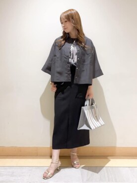 「UNTITLED（アンタイトル）の【前開き/洗える】ショート丈シアーシャツ（シャツ/ブラウス、グレー系）」を使った、sattoさん（レディース・152cm）の夏コーディネート