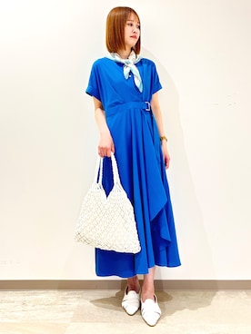 「grove（グローブ）の【洗える】さらっと軽やか、カシュクール風サッカーワンピース（ワンピース、ブルー系）」を使った、miさんの春コーディネート