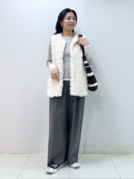 「Dessin（デッサン）の【調温機能】シアーリブプルオーバー（Tシャツ/カットソー、グレー系）」を使った、kai12230さん（レディース・161cm）の秋コーディネート