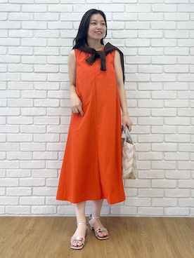 「Dessin（デッサン）の【撥水】Aラインナイロンワンピース（ワンピース、レッド系）」を使った、kai12230さん（レディース・161cm）の夏コーディネート