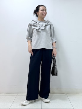 「Dessin（デッサン）のバックヘンリーカットソー5分袖（Tシャツ/カットソー、グレー系）」を使った、kai12230さん（レディース・161cm）の秋コーディネート