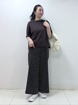 「Dessin（デッサン）の【汗シミ防止/UVカット】ドルマンスリーブ プルオーバー（Tシャツ/カットソー、ブラウン系）」を使った、kai12230さん（レディース・161cm）の夏コーディネート