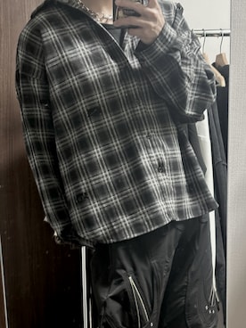 「KUUUPY（クーピー）のDistressed Ombre Check Shirt - ダメージオンブレチェックシャツ（シャツ/ブラウス、ブラック系）」を使った、memedayo__23さん（メンズ・171cm）の春コーディネート