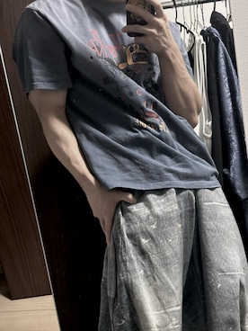 「？のアイテム（Tシャツ/カットソー、ブルー系）」を使った、memedayo__23さん（メンズ・171cm）の夏コーディネート