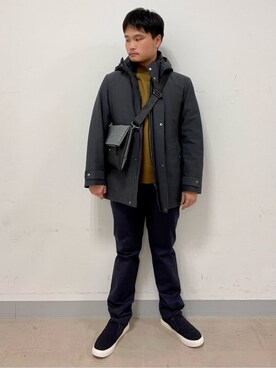 「TAKEO KIKUCHI（タケオキクチ）の【全7サイズ×7色展開！】トップマルチヘリンボン パンツ（スラックス、ブルー系）」を使った、中村さん（メンズ・170cm）の秋コーディネート