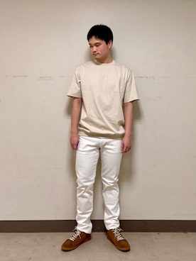 「TAKEO KIKUCHI（タケオキクチ）の【抗菌防臭／5サイズ展開】ハイゲージポンチ Tシャツ（Tシャツ/カットソー、グレー系）」を使った、中村さん（メンズ・170cm）の春コーディネート