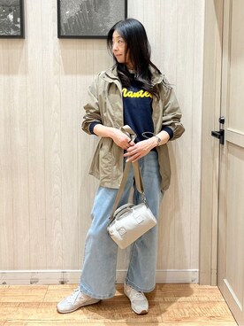 「SHOO・LA・RUE（シューラルー）の【撥水/防花粉】大人のデイリースタイルに スタンドカラーブルゾン（その他アウター、グリーン系）」を使った、youさん（レディース・167cm）の春コーディネート