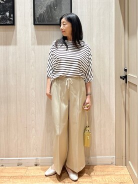 「SHOO・LA・RUE（シューラルー）の【ひんやり/UV/二の腕カバー】肘まで隠れるとろみドルマン5分袖トップス（Tシャツ/カットソー、ブラック系）」を使った、youさん（レディース・167cm）の春コーディネート