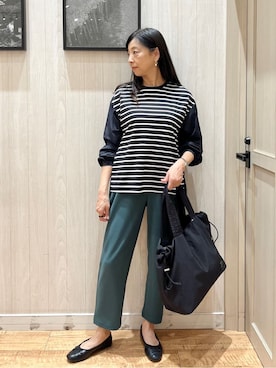 「SHOO・LA・RUE（シューラルー）の【S-LL】インせず決まる 背中タック入り パフ袖トップス（Tシャツ/カットソー、ブラック系）」を使った、youさん（レディース・167cm）の秋コーディネート