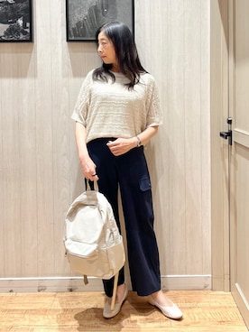 「SHOO・LA・RUE（シューラルー）の【洗える/S-LL/2点セット】着るだけでコーデが決まる 透かし柄ドルマンニット＋タンクトップ（その他トップス、ベージュ系）」を使った、youさん（レディース・167cm）の春コーディネート
