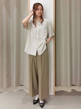 「THE SHOP TK （ザ ショップ ティーケー ）のダブルポケット5分袖シャツ/体型カバー／洗濯機OK（シャツ/ブラウス、ホワイト系）」を使った、ミリさん（レディース・171cm）の秋コーディネート