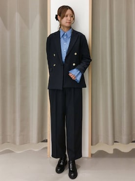 「THE SHOP TK （ザ ショップ ティーケー ）の【今羽織るなら】ダブルブレストジャケット【セットアップ可/洗える】（テーラードジャケット、ブルー系）」を使った、ミリさん（レディース・171cm）の秋コーディネート
