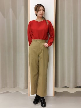 「THE SHOP TK （ザ ショップ ティーケー ）の【S-XLサイズ/選べる7色】どこから見ても美しい ガーターニット/毛玉になりにくい/洗濯機OK（ニット/セーター、レッド系）」を使った、ミリさん（レディース・171cm）の秋コーディネート