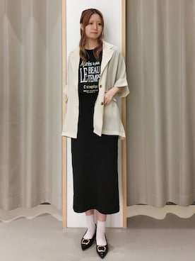 「THE SHOP TK （ザ ショップ ティーケー ）のドルマン半袖ジャケット【洗える】（テーラードジャケット、ホワイト系）」を使った、ミリさん（レディース・171cm）の秋コーディネート