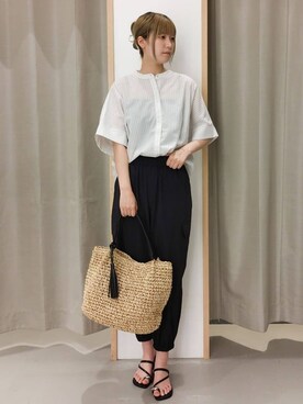 「THE SHOP TK （ザ ショップ ティーケー ）のアイテム（トートバッグ）」を使った、ミリさん（レディース・170cm）の夏コーディネート