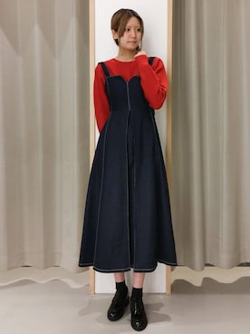 「THE SHOP TK （ザ ショップ ティーケー ）の【S-XLサイズ/選べる7色】どこから見ても美しい ガーターニット/毛玉になりにくい/洗濯機OK（ニット/セーター、レッド系）」を使った、ミリさん（レディース・171cm）の秋コーディネート