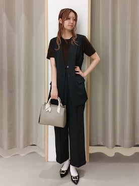「THE SHOP TK （ザ ショップ ティーケー ）のノーカラージレ【セットアップ可/洗濯機OK】（ベスト、ブラック系）」を使った、ミリさん（レディース・171cm）の秋コーディネート