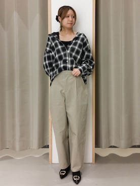 「THE SHOP TK （ザ ショップ ティーケー ）の【即戦力/軽羽織】チェックドルマンシャツ（シャツ/ブラウス、ブラック系）」を使った、ミリさん（レディース・171cm）の秋コーディネート