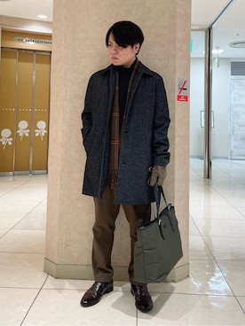 「TAKEO KIKUCHI（タケオキクチ）の【Made in JAPAN】ストレートチップ ドレスシューズ（ドレスシューズ、ブラウン系）」を使った、Suehiroさん（メンズ・165cm）の冬コーディネート