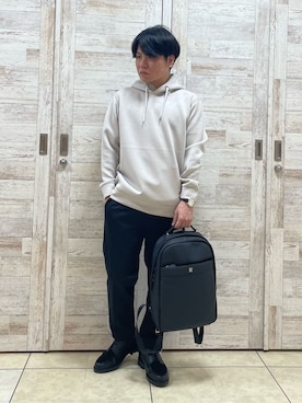 「TAKEO KIKUCHI（タケオキクチ）の【Sサイズ～】エアダン プルオーバー パーカ（パーカー、グレー系）」を使った、Suehiroさん（メンズ・165cm）の秋コーディネート