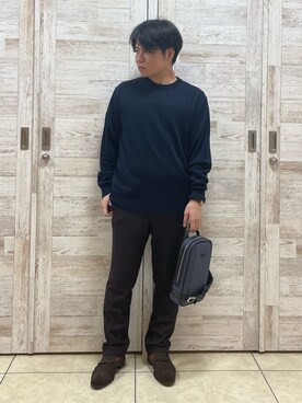 「TAKEO KIKUCHI（タケオキクチ）のレースローファー（ドレスシューズ、ブラウン系）」を使った、Suehiroさん（メンズ・165cm）の秋コーディネート