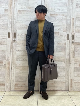 「TAKEO KIKUCHI（タケオキクチ）のレースローファー（ドレスシューズ、ブラウン系）」を使った、Suehiroさん（メンズ・165cm）の秋コーディネート