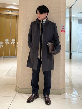 「アイテム（スーツセット、ブルー系）」を使った、Suehiroさん（メンズ・165cm）の冬コーディネート