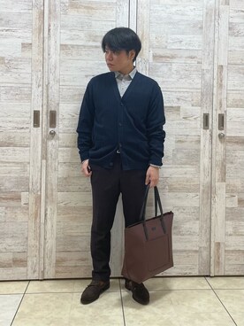 「TAKEO KIKUCHI（タケオキクチ）のレースローファー（ドレスシューズ、ブラウン系）」を使った、Suehiroさん（メンズ・165cm）の秋コーディネート