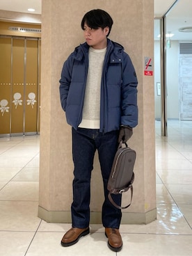 「TAKEO KIKUCHI（タケオキクチ）の【Sサイズ～】モンスターストレッチ リジッド デニム パンツ（デニムパンツ、ブルー系）」を使った、Suehiroさん（メンズ・165cm）の秋コーディネート