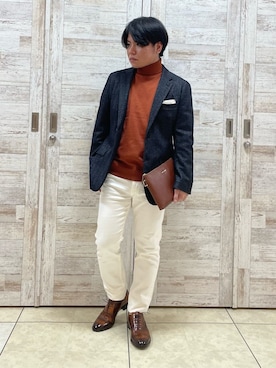 「TAKEO KIKUCHI（タケオキクチ）の【日本製】ストレッチ デニムパンツ（デニムパンツ、ホワイト系）」を使った、Suehiroさん（メンズ・165cm）の秋コーディネート