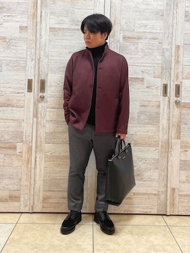 「TAKEO KIKUCHI（タケオキクチ）の【DOWN FABRIC】ダウンファブリック スタンドカラーブルゾン（ブルゾン、レッド系）」を使った、Suehiroさん（メンズ・165cm）の秋コーディネート