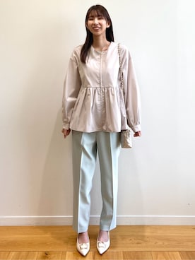 「アイテム（ノーカラージャケット）」を使った、74meguさん（レディース・167cm）の春コーディネート