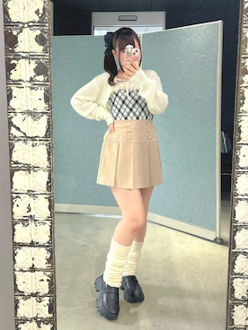 「continuer de NICE CLAUP(コンティニューデナイスクラップ)のフェイクファー付キャミ&ボレロニットセット(カーディガン/ボレロ、ホワイト系)」を使った、maimaiさん(レディース・154cm)の夏コーディネート
