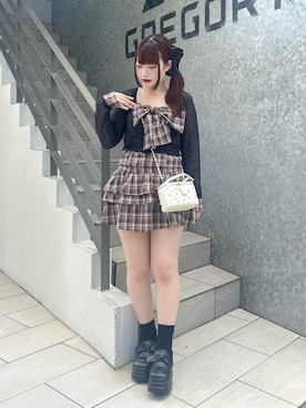 「continuer de NICE CLAUP(コンティニューデナイスクラップ)の胸元の大きなリボンが目を惹くキャミリボンチュニック+ボレロ(ワンピース、ブラウン系)」を使った、maimaiさん(レディース・154cm)の夏コーディネート